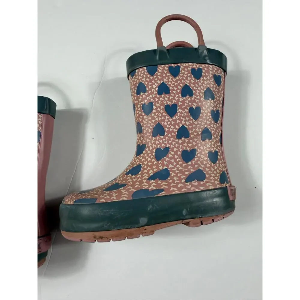 Tucker + Tate Kids Heart Print Rain Boots Pink Gray Size 5